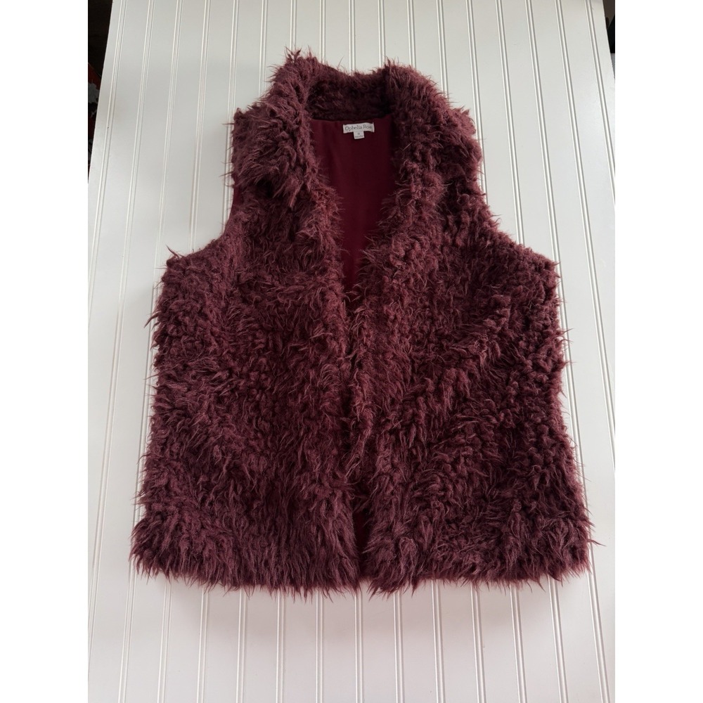 Ophelia Roe‎ 1X Burgundy Faux Fur Vest Open Front Pockets Cozy